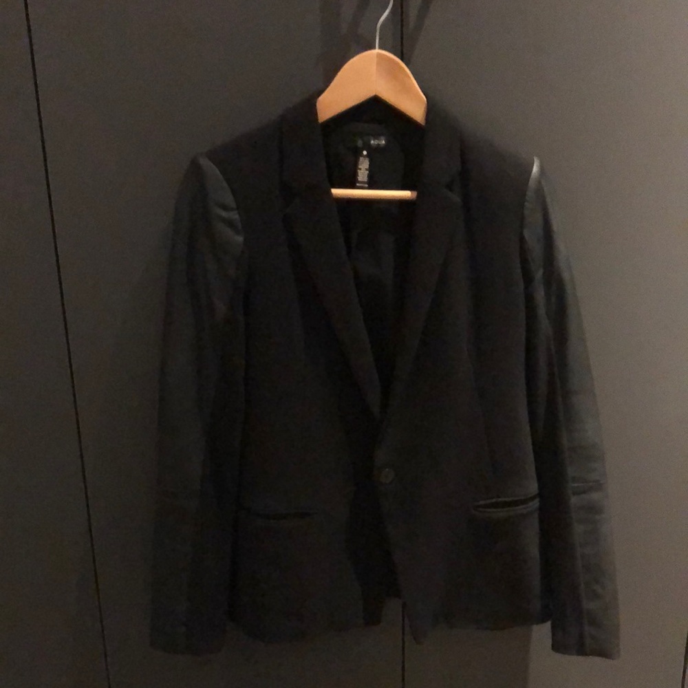 Aqua black blazer faux leather arms